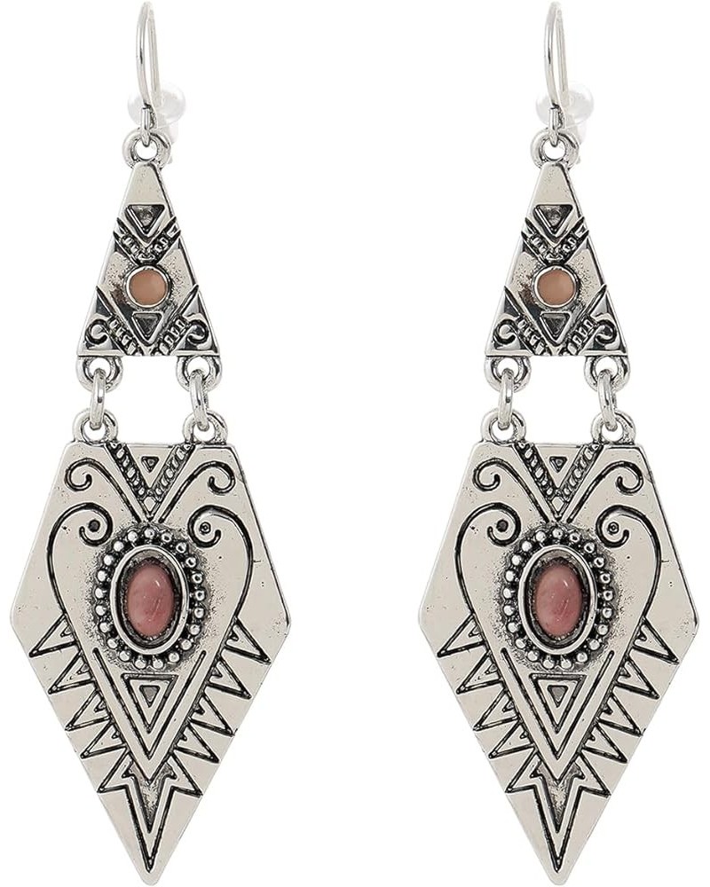 Western Boho Vintage Simulated Turquoise Drop Dangle Earrings for Women Girls Silver-Light Pink Turquoise $11.52 Earrings