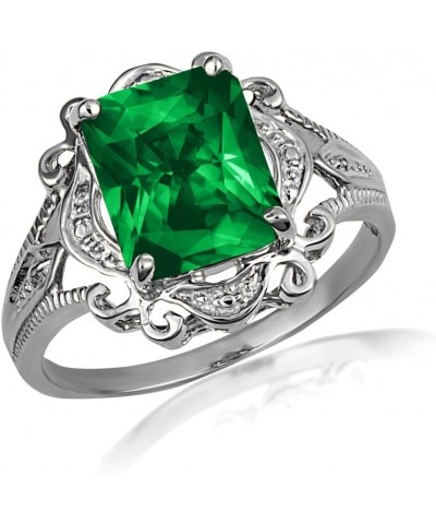 Women's Sterling Silver Radiant-Cut Personalized Birthstone Victorian Filigree Ring May Birthstone $32.50 Rings