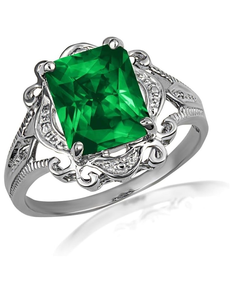 Women's Sterling Silver Radiant-Cut Personalized Birthstone Victorian Filigree Ring May Birthstone $32.50 Rings