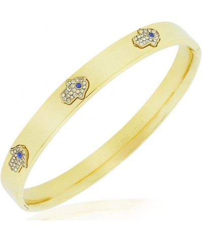 Stainless Steel White Blue CZ Hamsa Good Luck Bangle Bracelet, 7.5 Yellow $13.24 Bracelets