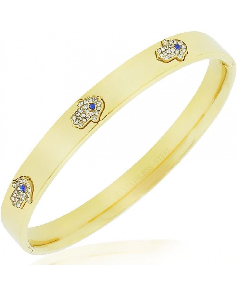 Stainless Steel White Blue CZ Hamsa Good Luck Bangle Bracelet, 7.5 Yellow $13.24 Bracelets