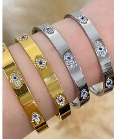 Stainless Steel White Blue CZ Hamsa Good Luck Bangle Bracelet, 7.5 Yellow $13.24 Bracelets