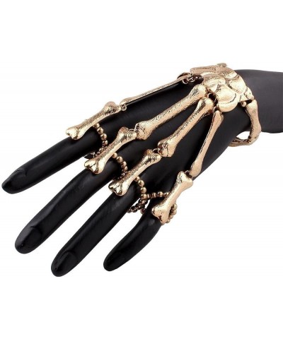 2pcs Gothic Retro Punk Skeleton Bracelets Alloy Ghost Claw Halloween Accessories Flexible Finger Skeleton Bracelets Gold $8.9...