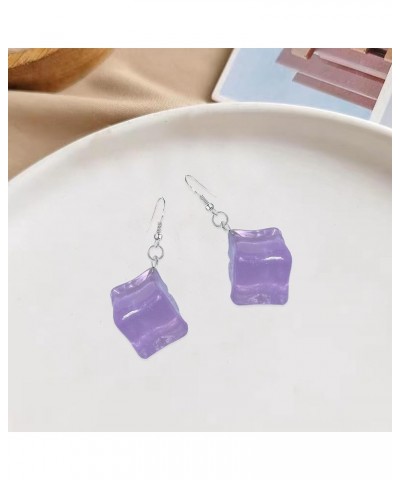 Punk Creative Transparent Glow Ice Cubes Dangle Earrings Resin Simple Funny Summer Jewelry for Women Girls Halloween Glow Pur...