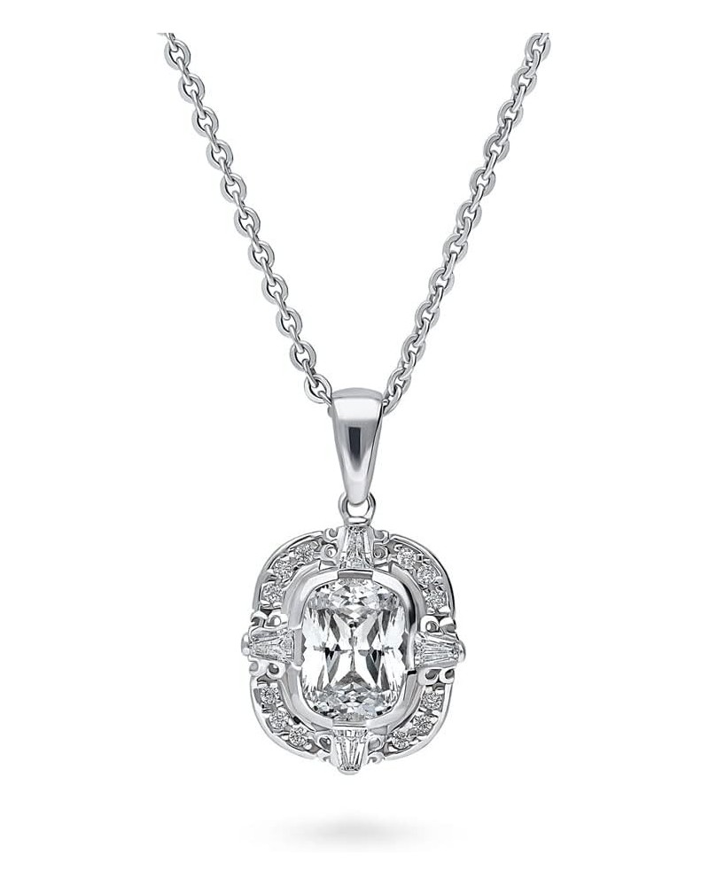 Sterling Silver Art Deco Cubic Zirconia CZ Pendant Necklace for Women, Rhodium Plated $22.53 Necklaces