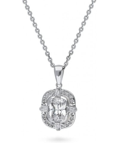 Sterling Silver Art Deco Cubic Zirconia CZ Pendant Necklace for Women, Rhodium Plated $22.53 Necklaces