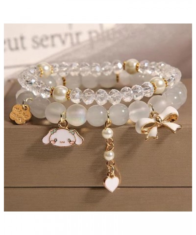 Crystal Bead Bracelets Kawaii Bracelets Set Cute Cartoon Elastic Beaded Bracelets Pearl Bracelets for Women Teen Girls White ...