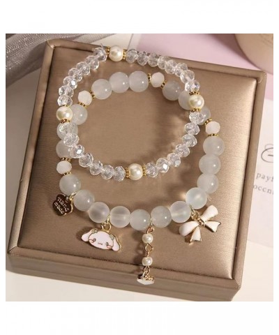 Crystal Bead Bracelets Kawaii Bracelets Set Cute Cartoon Elastic Beaded Bracelets Pearl Bracelets for Women Teen Girls White ...