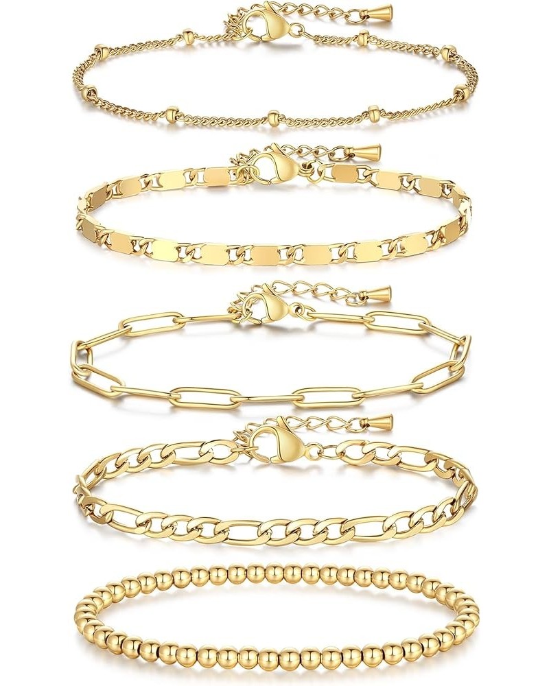 Dainty Gold Bracelets for Women 18K Gold Plated Adjustable Stackable Bracelets Set Cubic Zirconia Layered Cuff Bangle Chain B...