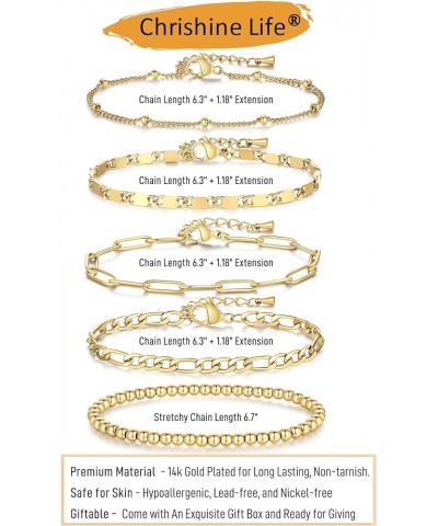 Dainty Gold Bracelets for Women 18K Gold Plated Adjustable Stackable Bracelets Set Cubic Zirconia Layered Cuff Bangle Chain B...