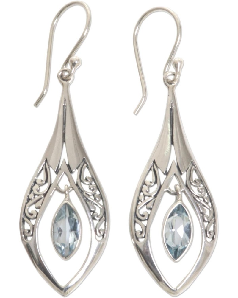 Artisan Handmade Blue Topaz Dangle Earrings .925 Sterling Silver Indonesia Birthstone 'Blue Teardrops' $26.50 Earrings