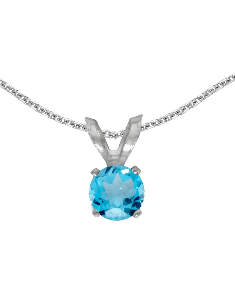 14k White Gold Round Blue Topaz Pendant with 18" Chain $46.55 Necklaces