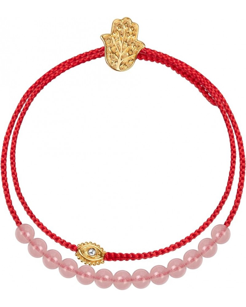 Women's Red String Wrap with 925 Sterling Silver Brass Bracelet Available in Rose Quartz and Jade Stone, Hamsa Charm, Handmad...