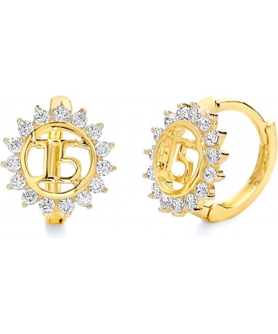 14k REAL Yellow Gold CZ Quincea?era Huggie Hoop Earrings $58.05 Earrings