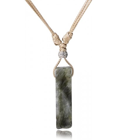 Natural Stone Crystal Pendant Necklace for Men Women Rectangle Adjustable Rope Pendant Necklacae Natural Gemstone Necklace Gi...