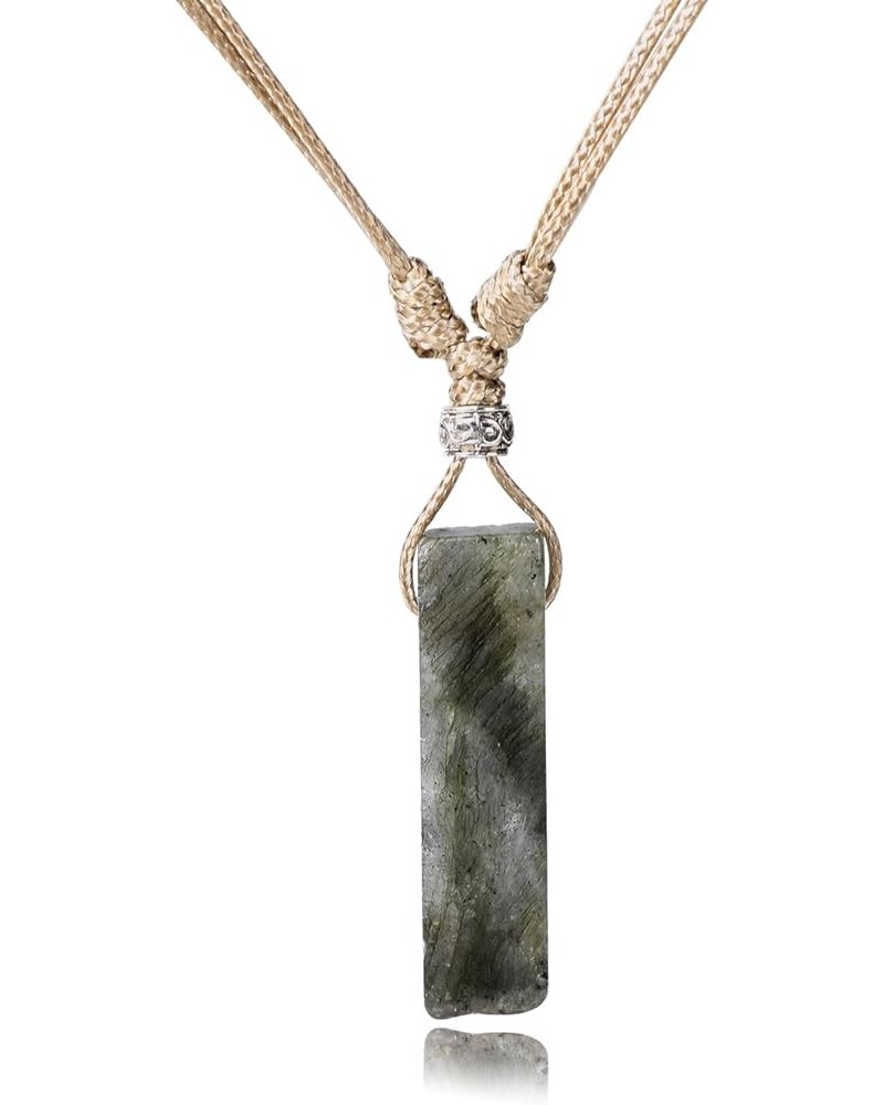 Natural Stone Crystal Pendant Necklace for Men Women Rectangle Adjustable Rope Pendant Necklacae Natural Gemstone Necklace Gi...