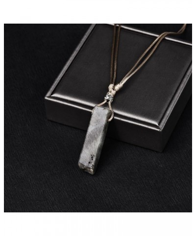 Natural Stone Crystal Pendant Necklace for Men Women Rectangle Adjustable Rope Pendant Necklacae Natural Gemstone Necklace Gi...