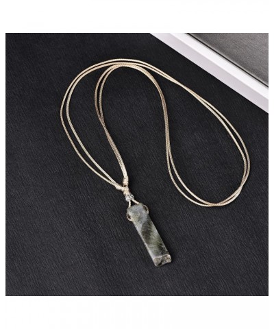 Natural Stone Crystal Pendant Necklace for Men Women Rectangle Adjustable Rope Pendant Necklacae Natural Gemstone Necklace Gi...