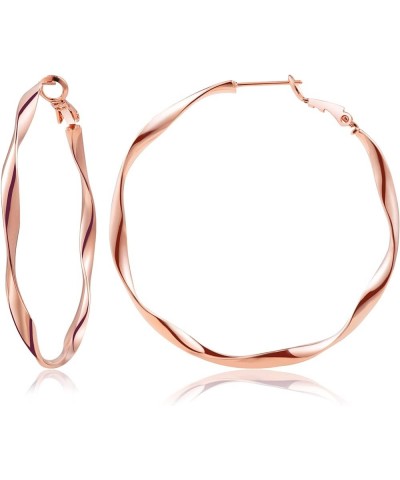 24K Gold Plated Twisted Big Hoop Earrings for Women, 2.0 Rose Gold 50mm $23.39 Earrings