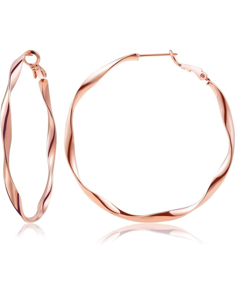 24K Gold Plated Twisted Big Hoop Earrings for Women, 2.0 Rose Gold 50mm $23.39 Earrings