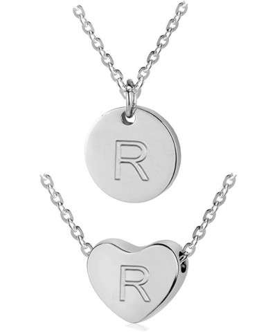 Heart and Disc Letter necklaces for Women Initial Pendant Necklace for Girls Silver R-Heart+Disc-Silver $8.09 Necklaces