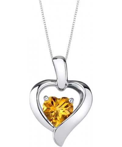 Sterling Silver Heart in Heart Solitaire Pendant Necklace for Women in Various Gemstones, Heart Shape 6mm, with 18 inch Itali...