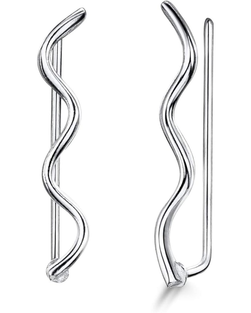 Women's 925 Sterling Silver Crawler Earrings ZigZag Bar Crawler Earrings $10.25 Earrings