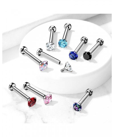 16GA (1.2mm) L. 5/16" (8mm) Labret With CZ Prong Set Top Flat Back Stud Internally Threaded Micro Base 316L Surgical Steel Fo...