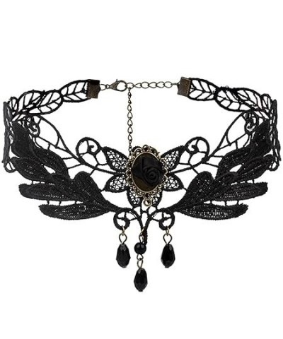 Black Lace Choker Gothic Necklace Vintage Crystal Statement Necklace Punk Chain Accessories for Women and Girls(Style7) Style...