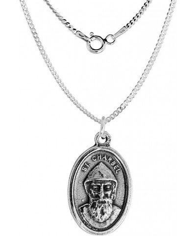 Sterling Silver St Charbel Medal Necklace Oxidized finish Oval 1.8mm Chain 16-inch $26.47 Necklaces