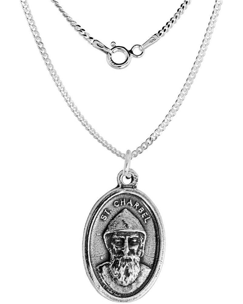 Sterling Silver St Charbel Medal Necklace Oxidized finish Oval 1.8mm Chain 16-inch $26.47 Necklaces