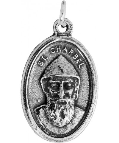 Sterling Silver St Charbel Medal Necklace Oxidized finish Oval 1.8mm Chain 16-inch $26.47 Necklaces