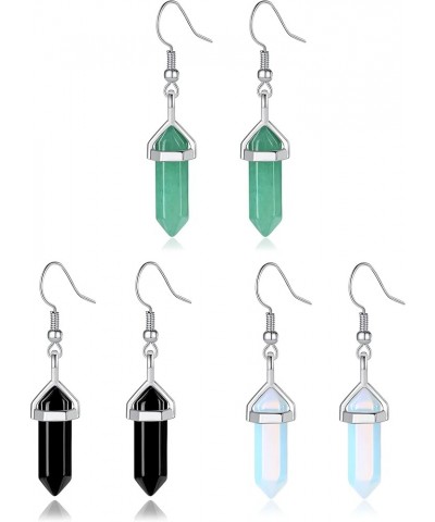 Healing Crystals Earrings Sets for Women Girls Hexagonal Points Real Natural Turquoise Obsidian Opal Quartz Stones with Fish ...