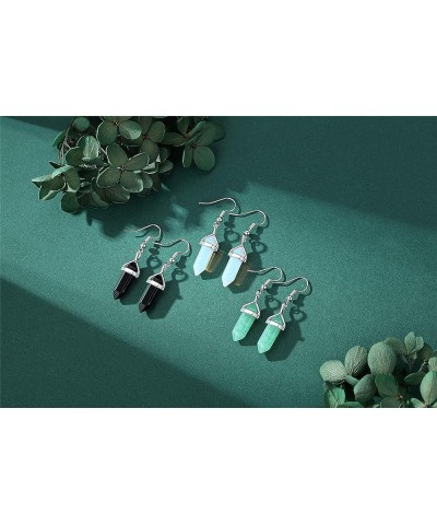 Healing Crystals Earrings Sets for Women Girls Hexagonal Points Real Natural Turquoise Obsidian Opal Quartz Stones with Fish ...