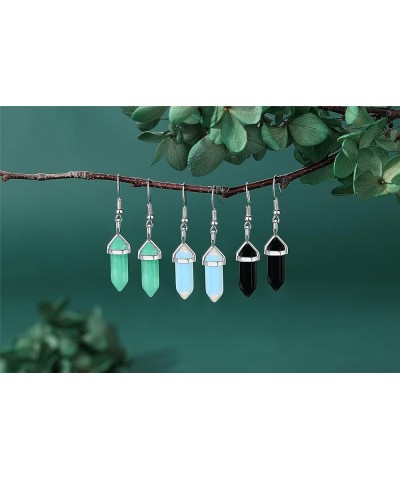 Healing Crystals Earrings Sets for Women Girls Hexagonal Points Real Natural Turquoise Obsidian Opal Quartz Stones with Fish ...