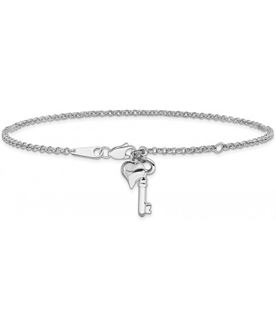 14k White Gold Adjustable Heart Key 9 Inch Plus 1 Anklet Ankle Bracelet Love Wih Fine Jewelry For Women Gifts For Her $170.38...