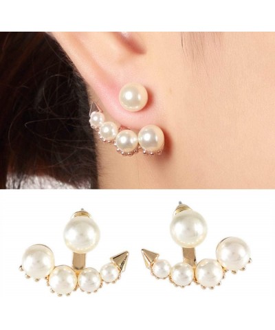 Pearl Ear Jacket Earrings Front Back Ear Cuffs Stud Earrings Pearl and Rhinestone Stud Earrings Simple Ear Jacket Stud Earrin...