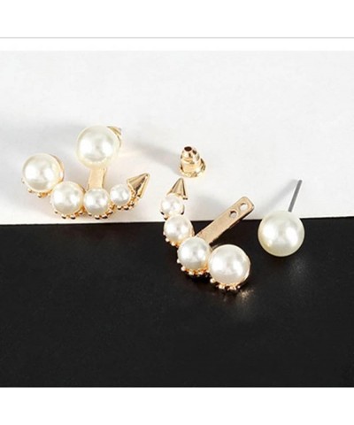 Pearl Ear Jacket Earrings Front Back Ear Cuffs Stud Earrings Pearl and Rhinestone Stud Earrings Simple Ear Jacket Stud Earrin...