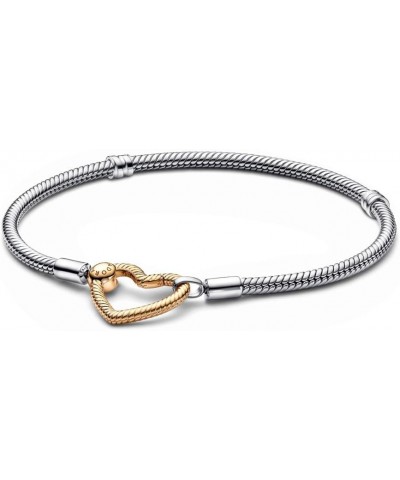 Moments Heart Closure Snake Chain Bracelet - Compatible Moments Charms Shine & Sterling Silver Charm Bracelet for Women - Mot...