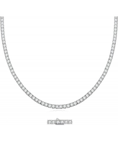 (32cttw-81cttw Moissanite Tennis Necklace Chain 14K Gold Plated Sterling Silver Round Cut D Color VVS1 Moissanites Diamond Cl...