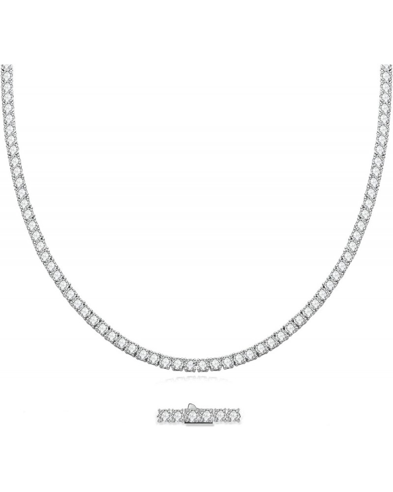 (32cttw-81cttw Moissanite Tennis Necklace Chain 14K Gold Plated Sterling Silver Round Cut D Color VVS1 Moissanites Diamond Cl...