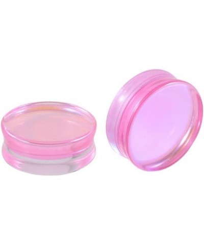 Pink Glass Ear Plugs Tunnels for Women Men Double Flared Saddle Ears Gauge Plug Stretcher Expander Piercing Body Jewelry Gift...