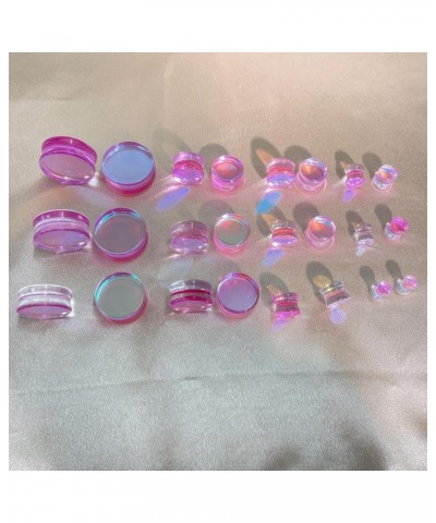 Pink Glass Ear Plugs Tunnels for Women Men Double Flared Saddle Ears Gauge Plug Stretcher Expander Piercing Body Jewelry Gift...