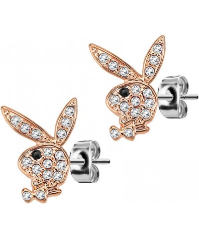 Playboy Limited Edition 316L 20G Surgical Steel Rose Gold Cz Stone With Black Eye Bunny Earring Studs $13.50 Body Jewelry