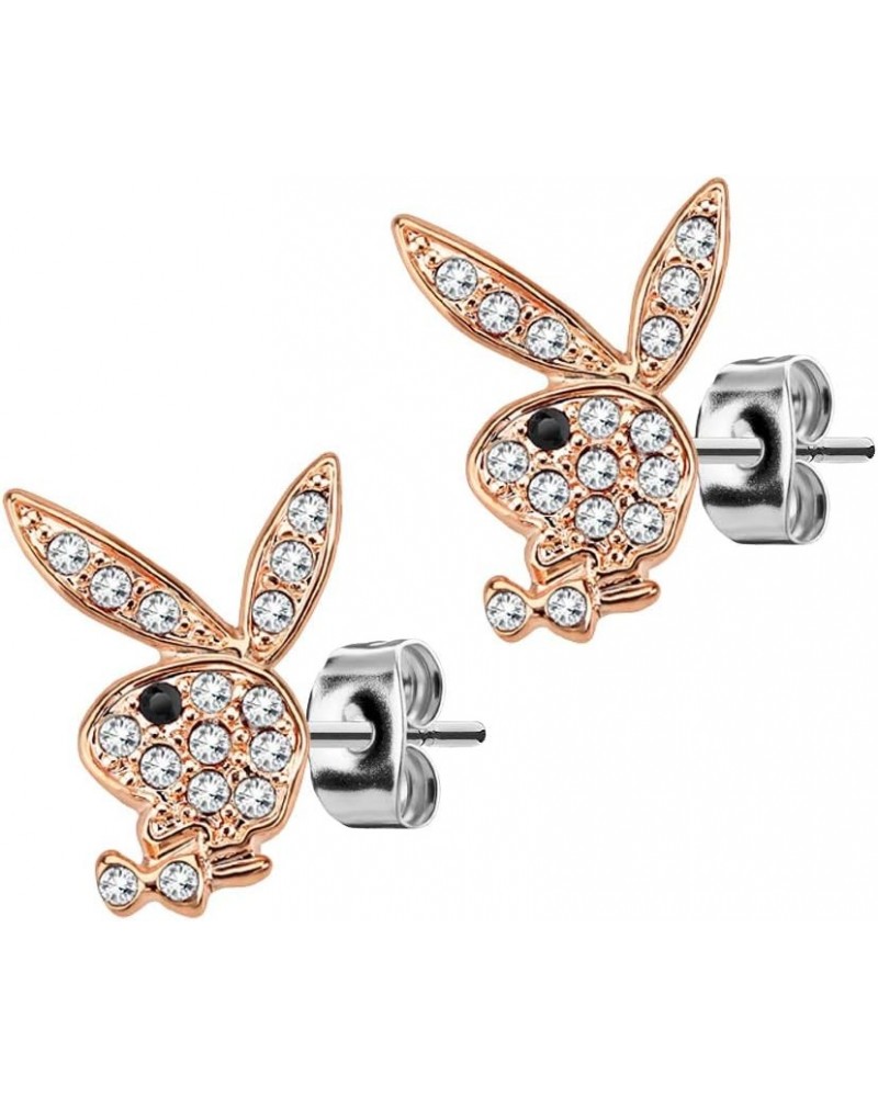 Playboy Limited Edition 316L 20G Surgical Steel Rose Gold Cz Stone With Black Eye Bunny Earring Studs $13.50 Body Jewelry