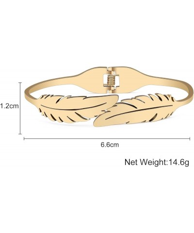 Stainless Steel 18K Gold Leaf Bangle Cuff Bracelet for Women Girls Dainty Crystal Jewelry Gifts for Birthday Charms Gold-054 ...