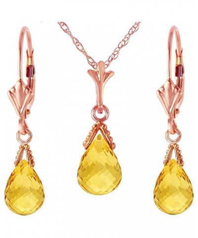 14k Solid Gold Jewelry Set: Natural Briolette Citrine Pendant Necklace and Dangle Earrings Rose Gold 18.0 Inches $127.65 Jewe...