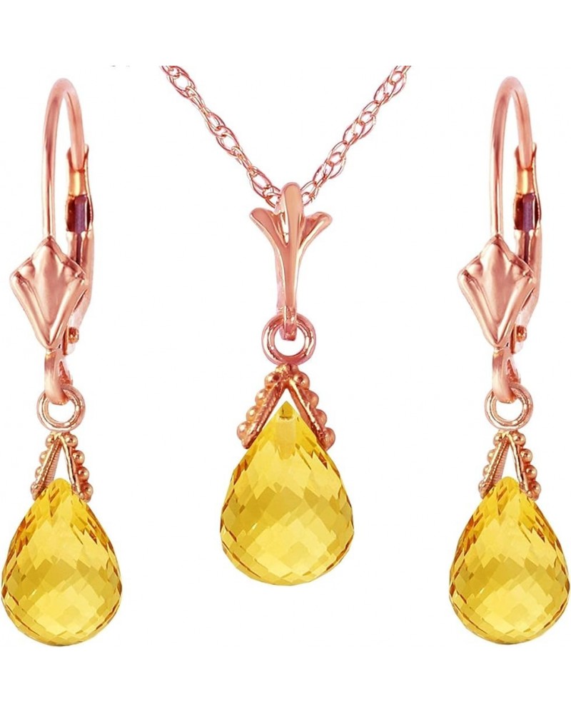 14k Solid Gold Jewelry Set: Natural Briolette Citrine Pendant Necklace and Dangle Earrings Rose Gold 18.0 Inches $127.65 Jewe...