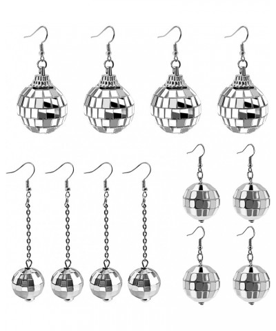 6 Pairs Disco Ball Earrings Halloween Earrings 60's Earrings 70's Silver Mirror Ball Earrings Dance Party Costume Accessories...