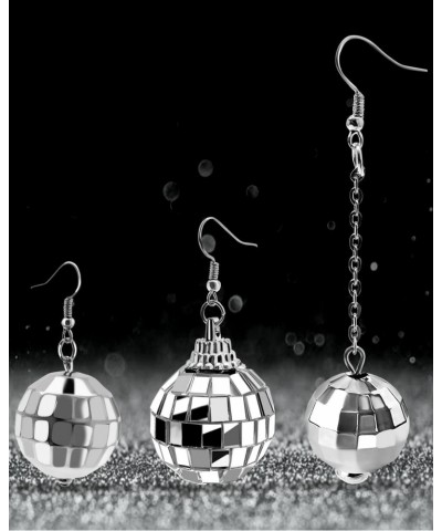 6 Pairs Disco Ball Earrings Halloween Earrings 60's Earrings 70's Silver Mirror Ball Earrings Dance Party Costume Accessories...